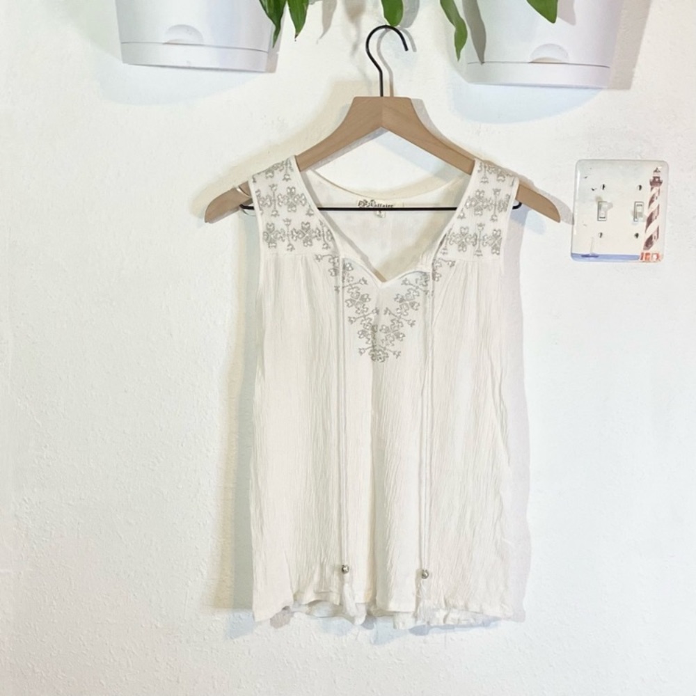 Laffaire White Gauze Sequin Tank Top